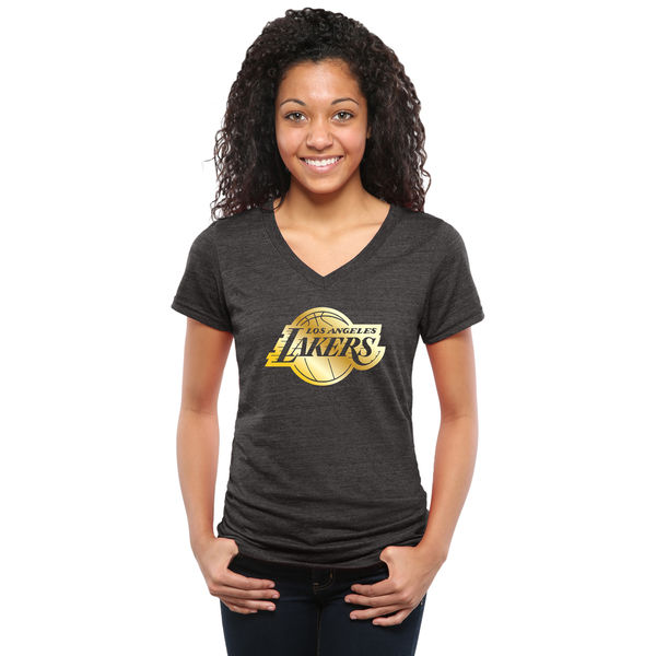 Los Angeles Lakers Women's Gold Collection V Neck Tri Blend T-Shirt Black