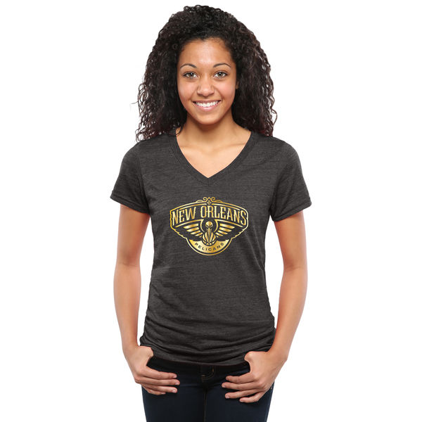 New Orleans Pelicans Women's Gold Collection V Neck Tri Blend T-Shirt Black