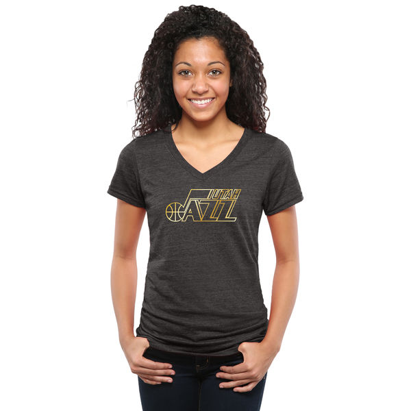 Utah Jazz Women's Gold Collection V Neck Tri Blend T-Shirt Black