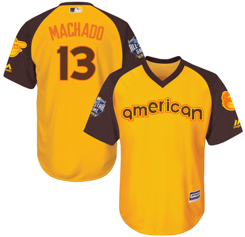Orioles 13 Manny Machado Yellow Youth 2016 All-Star Game Cool Base Batting Practice Player Jersey