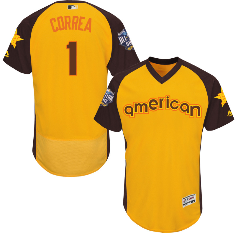 Astros 1 Carlos Correa Yellow 2016 All-Star Game Cool Base Batting Practice Player Jersey