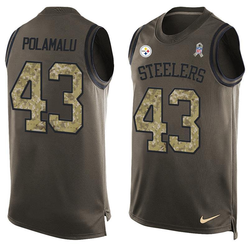 Nike Steelers 43 Troy Polamalu Olive Green Salute To Service Player Name & Number Tank Top