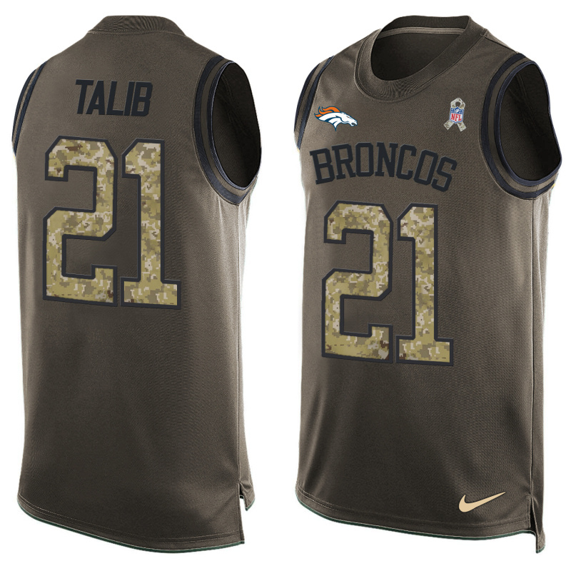 Nike Broncos 21 Aqib Talib Olive Green Salute To Service Player Name & Number Tank Top