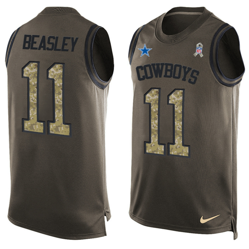 Nike Cowboys 11 Cole Beasley Olive Green Salute To Service Player Name & Number Tank Top