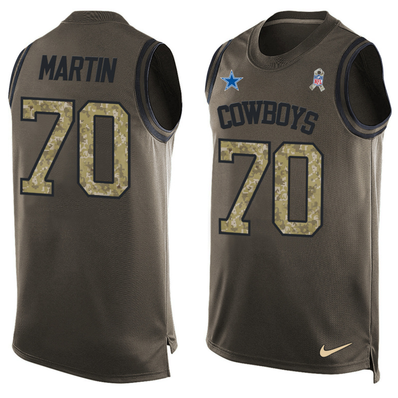 Nike Cowboys 70 Zack Martin Olive Green Salute To Service Player Name & Number Tank Top