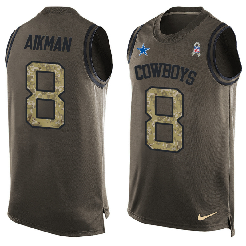 Nike Cowboys 8 Troy Aikman Olive Green Salute To Service Player Name & Number Tank Top