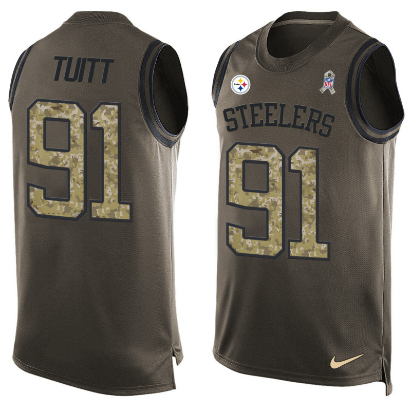 Nike Steelers 91 Stephon Tuitt Olive Green Salute To Service Player Name & Number Tank Top