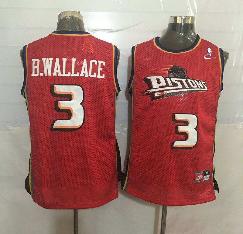 Pistons 3 Ben Wallace Red Nike Stitched Jersey