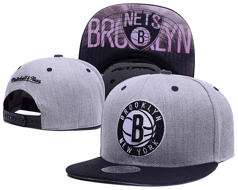 Nets Team Logo Grey Mitchell & Ness Adjustable Hat LH