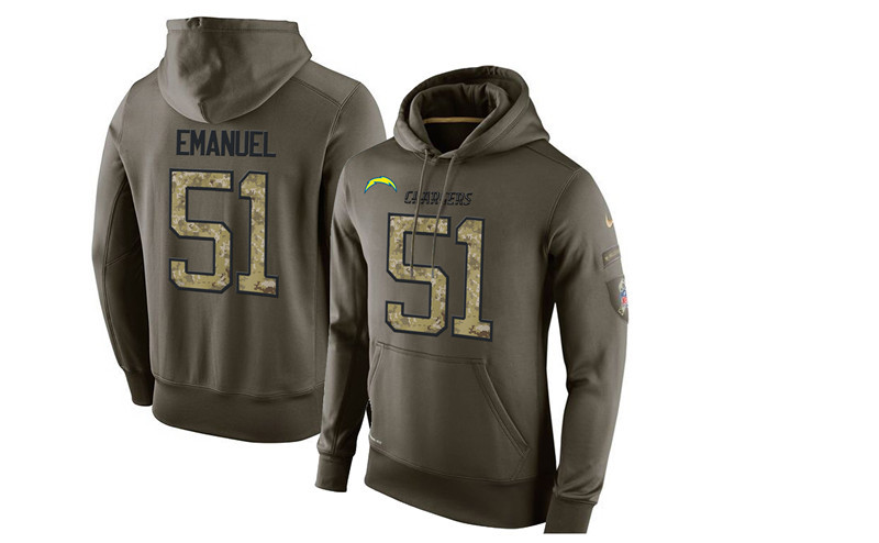 Nike Chargers 51 Kyle Emanuel Olive Green Salute To Service Pullover Hoodie