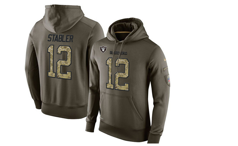 Nike Raiders 12 Kenny Stabler Olive Green Salute To Service Pullover Hoodie