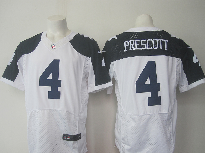 Nike Cowboys 4 Dak Prescott White Throwback Elite Jersey