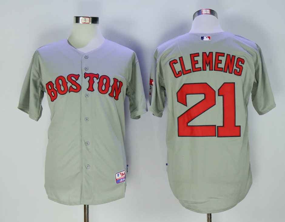Red Sox 21 Roger Clemens Grey Cool Base Jersey