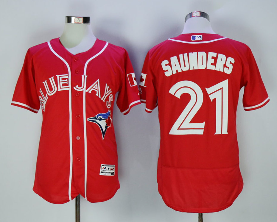 Blue Jays 21 Michael Saunders Red Canada Day Flexbase Jersey