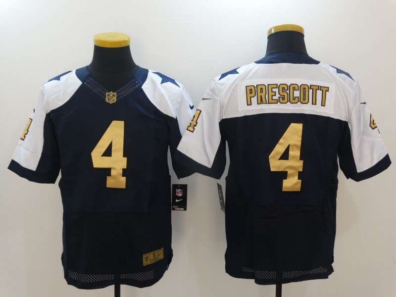 Nike Cowboys 4 Dak Prescott Navy Throwback Gold Collection Elite Jersey