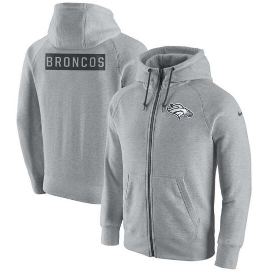 Denver Broncos Nike Gridiron Gray 2.0 Full Zip Hoodie Ash