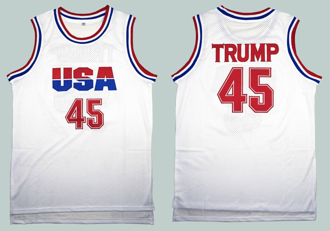 USA 45 Donald Trump White 2016 Commemorative Edition Basketball Jersey