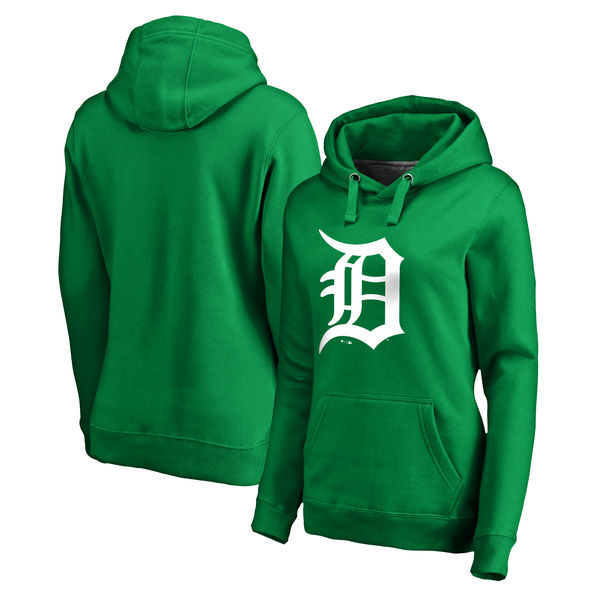 Women's Detroit Tigers Fanatics Branded Kelly Green St. Patrick's Day White Logo Pullover Hoodie
