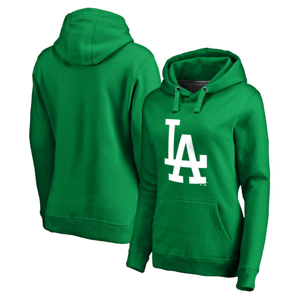 Women's Los Angeles Dodgers Fanatics Branded Kelly Green St. Patrick's Day White Logo Pullover Hoodie