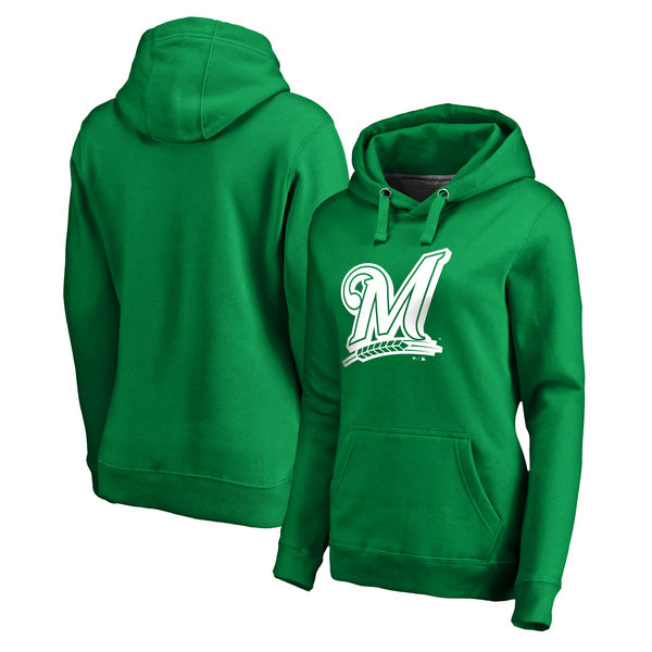 Women's Milwaukee Brewers Fanatics Branded Kelly Green St. Patrick's Day White Logo Pullover Hoodie