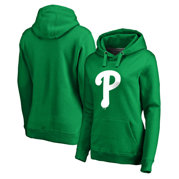 Women's Philadelphia Phillies Fanatics Branded Kelly Green St. Patrick's Day White Logo Pullover Hoodie