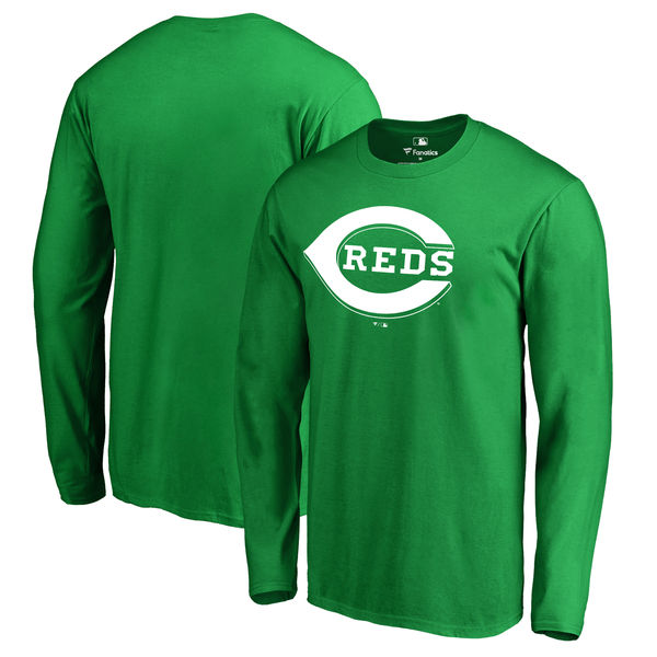 Men's Cincinnati Reds Fanatics Branded Kelly Green St. Patrick's Day White Logo Long Sleeve T-Shirt