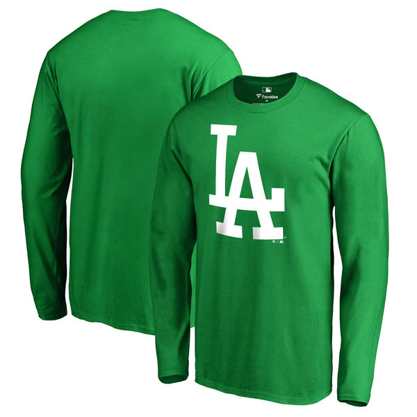 Men's Los Angeles Dodgers Fanatics Branded Kelly Green St. Patrick's Day White Logo Long Sleeve T-Shirt