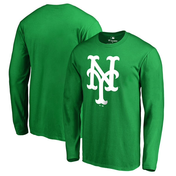 Men's New York Mets Fanatics Branded Kelly Green St. Patrick's Day White Logo Long Sleeve T-Shirt