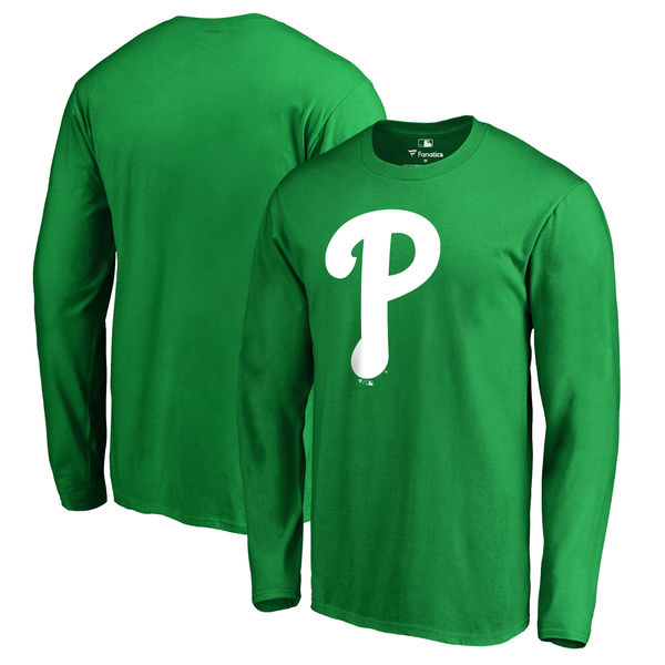 Men's Philadelphia Phillies Fanatics Branded Kelly Green St. Patrick's Day White Logo Long Sleeve T-Shirt