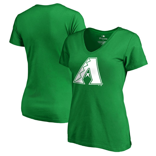 Women's Arizona Diamondbacks Fanatics Branded Kelly Green Plus Size St. Patrick's Day White Logo V Neck T-Shirt