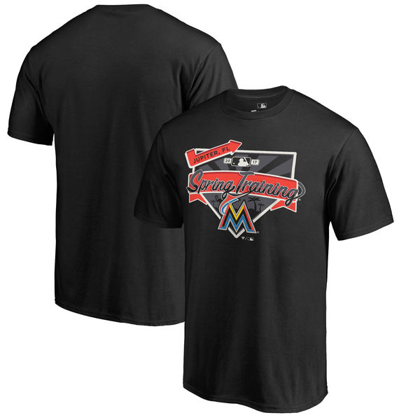 Men's Miami Marlins Fanatics Branded Black 2017 MLB Spring Training Logo T-Shirt