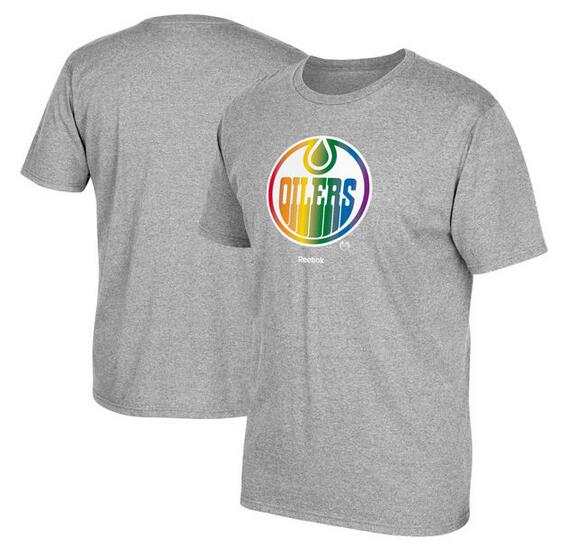 Edmonton Oilers Gray Reebok Rainbow Pride Men's Short Sleeve T-Shirt