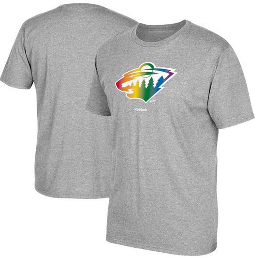 Minnesota Wild Gray Reebok Rainbow Pride Men's Short Sleeve T-Shirt