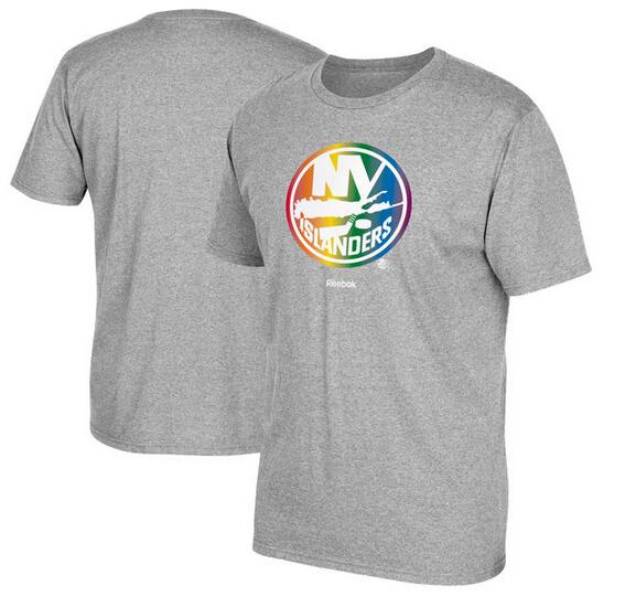 New York Islanders Gray Reebok Rainbow Pride Men's Short Sleeve T-Shirt