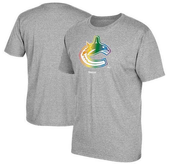 Vancouver Canucks Gray Reebok Rainbow Pride Men's Short Sleeve T-Shirt