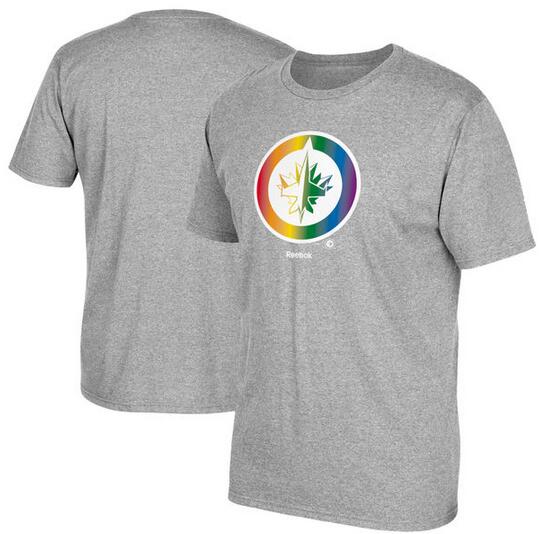 Winnipeg Jets Gray Reebok Rainbow Pride Men's Short Sleeve T-Shirt