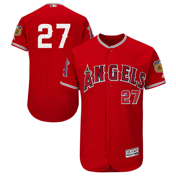 Angels 27 Mike Trout Red 2017 Spring Training Flexbase Jersey
