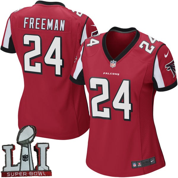 Nike Falcons 24 Devonta Freeman Red Women 2017 Super Bowl LI Game Jersey