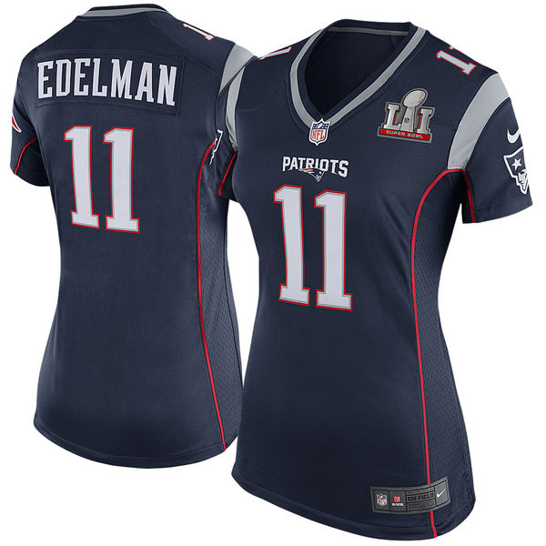 Nike Patriots 11 Julian Edelman Navy Women 2017 Super Bowl LI Game Jersey