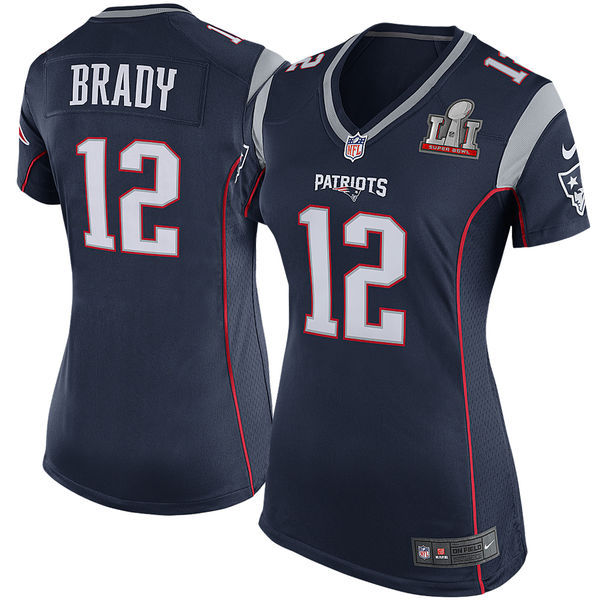 Nike Patriots 12 Tom Brady Navy Women 2017 Super Bowl LI Game Jersey