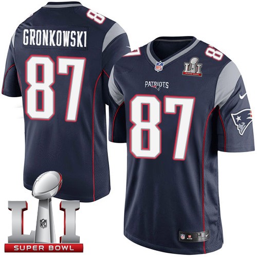 Nike Patriots 87 Rob Gronkowski Navy Youth 2017 Super Bowl LI Game Jersey