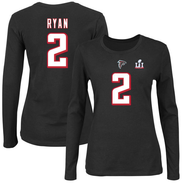 Atlanta Falcons 2 Matt Ryan Black Women's Long Sleeve T-Shirt