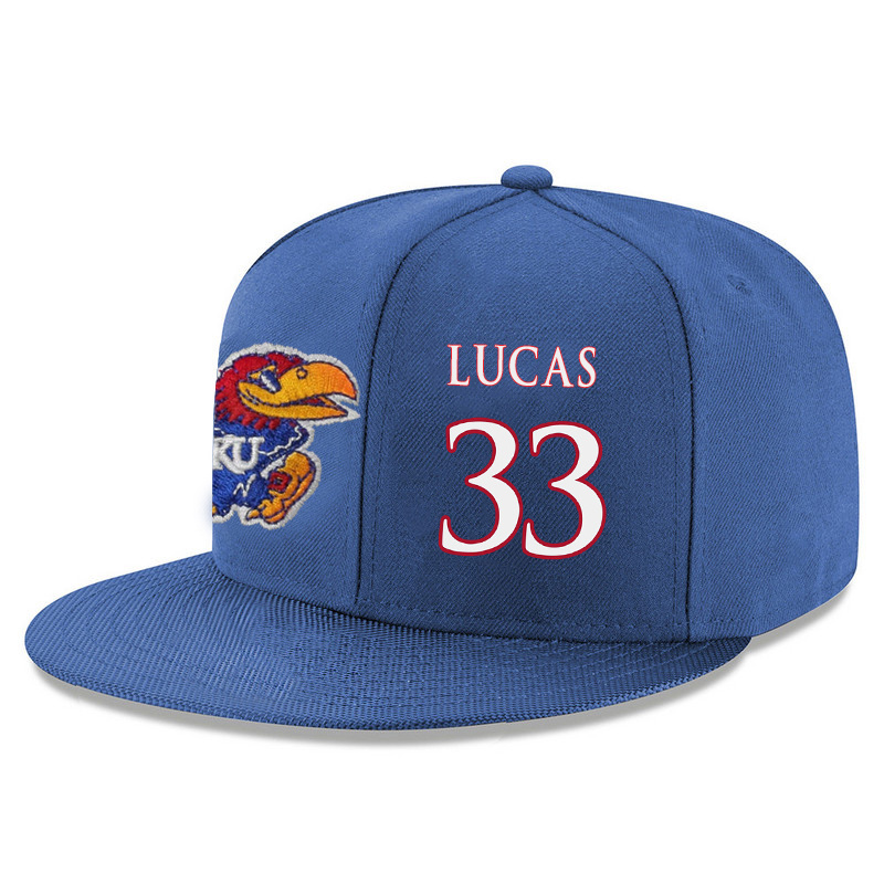 Kansas Jayhawks 33 Landen Lucas Blue Adjustable Hat