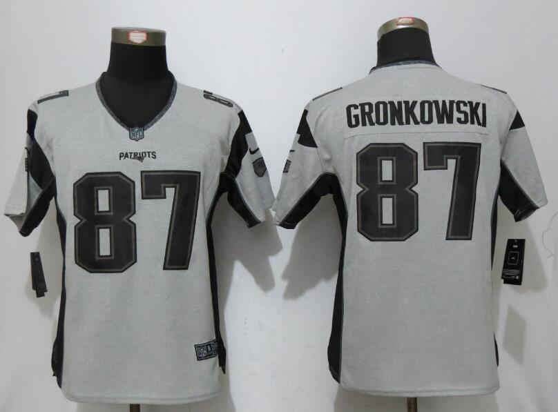 Nike Patriots 87 Rob Gronkowski Gray Gridiron II Women Limited Jersey