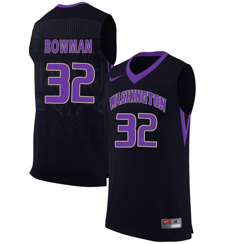 Washington Huskies 32 Greg Bowman Black College Basketball Jersey