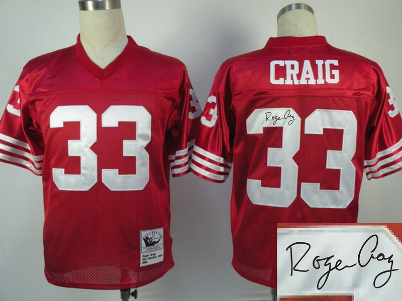 49ers 33 Craig Red Throwback Signature Edition Jerseys