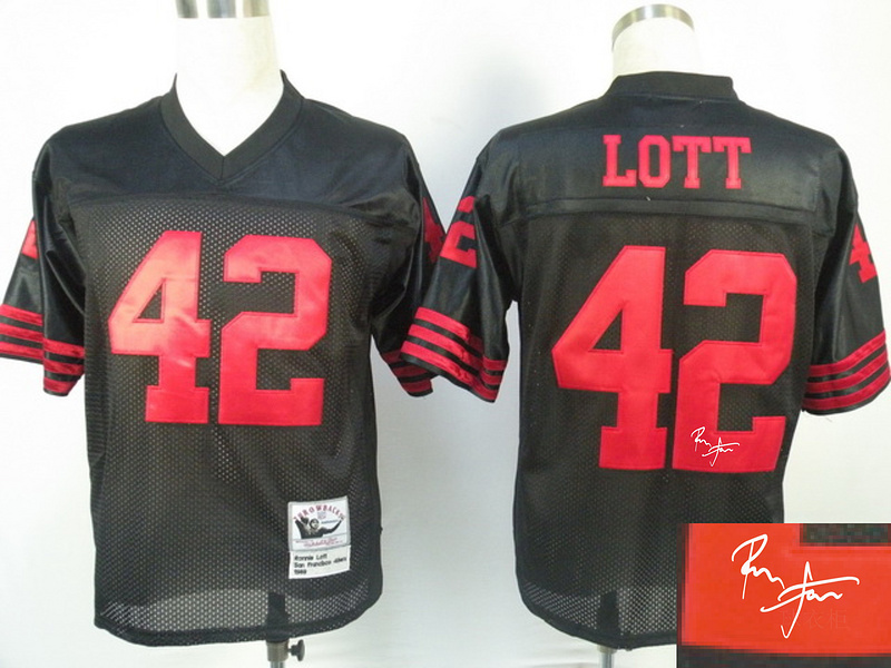 49ers 42 Lott Black Throwback Signature Edition Jerseys