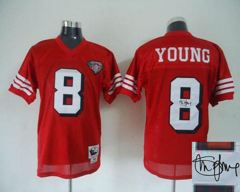 49ers 8 Young Red 75TH Throwback Signature Edition Jerseys