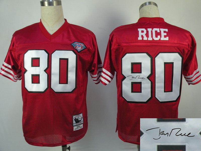 49ers 80 Rice Red 75TH Throwback Signature Edition Jerseys