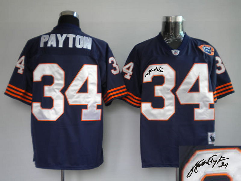 Bears 34 Payton Blue Big Number Throwback Signature Edition Jerseys
